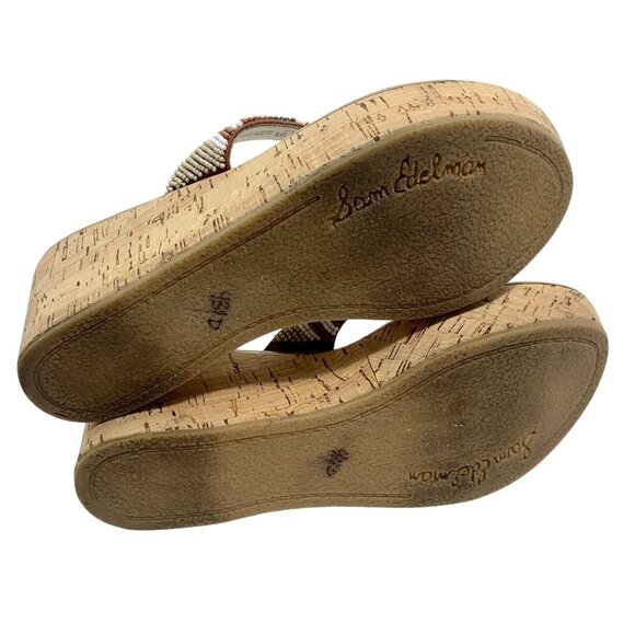 SAM EDELMAN Women 7.5 ROSA Beaded Cork Wedge Sandals Shoe Beiges Flip Flops - Picture 8 of 8